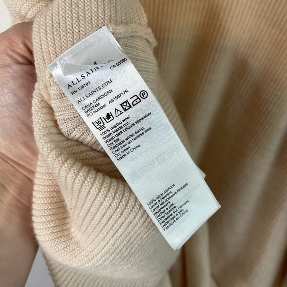 ALLSAINTS Cava Cold Shoulder Draped Open Cardigan Almond Medium FLAW - Picture 7 of 7